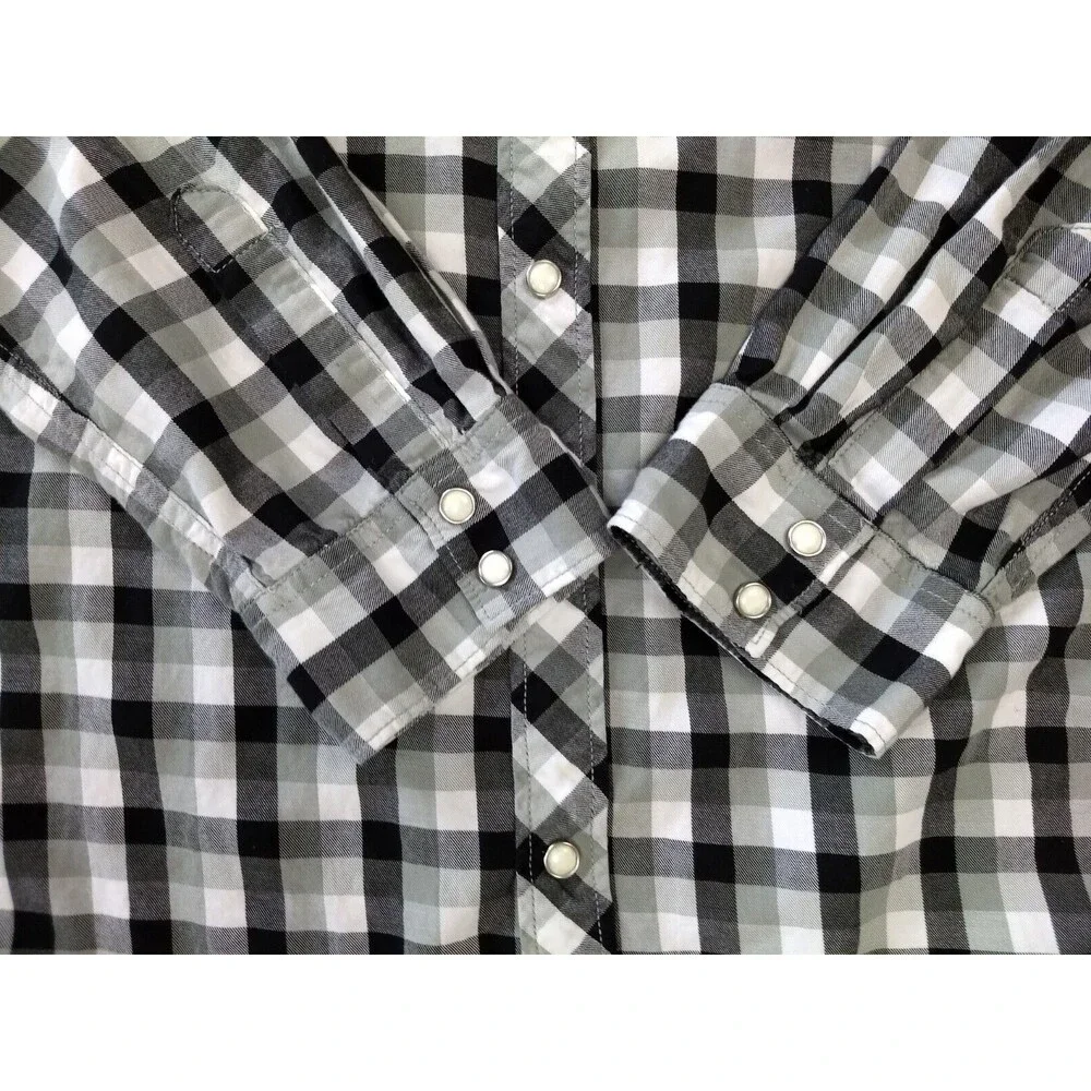 LEVIS Pearl Snap Shirt Mens XXL Plaid Buffalo Check Western Sawtooth Pockets 2XL